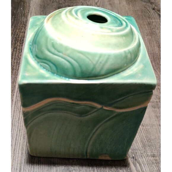 Vtg MCM Studio Pottery Green Earthtone Square Trinket Slab Box 4.5x4.5x6.5" - Picture 5 of 10